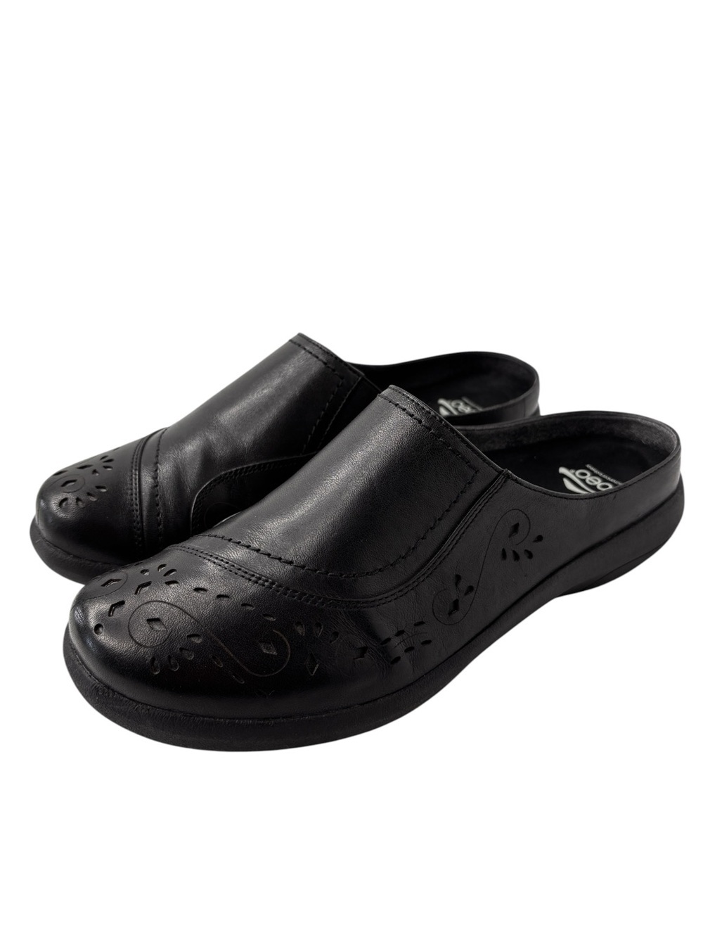 Abeo Edith Shoe Size 7 Clog Black Leather 3D Orthotic CoreComfort Slide Mules